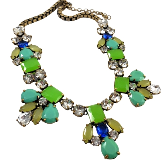 J. Crew Statement Necklace Green Blue Lime A0293 - Picture 2 of 9